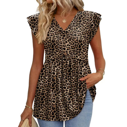 Women's Summer Babydoll Tops – Flowy V-Neck Casual Blouses with Flutter Sleeves