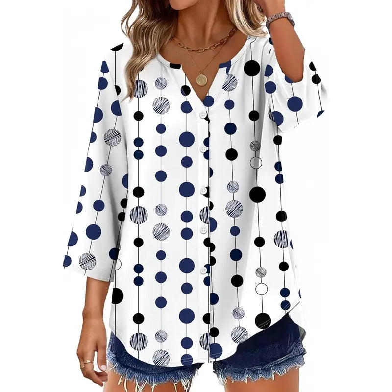Effortless Elegance – Women's V-Neck Button-Down Blouse