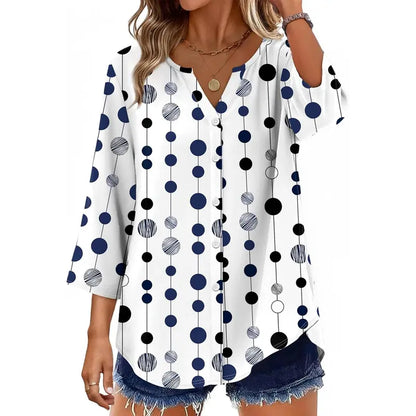 Effortless Elegance – Women's V-Neck Button-Down Blouse