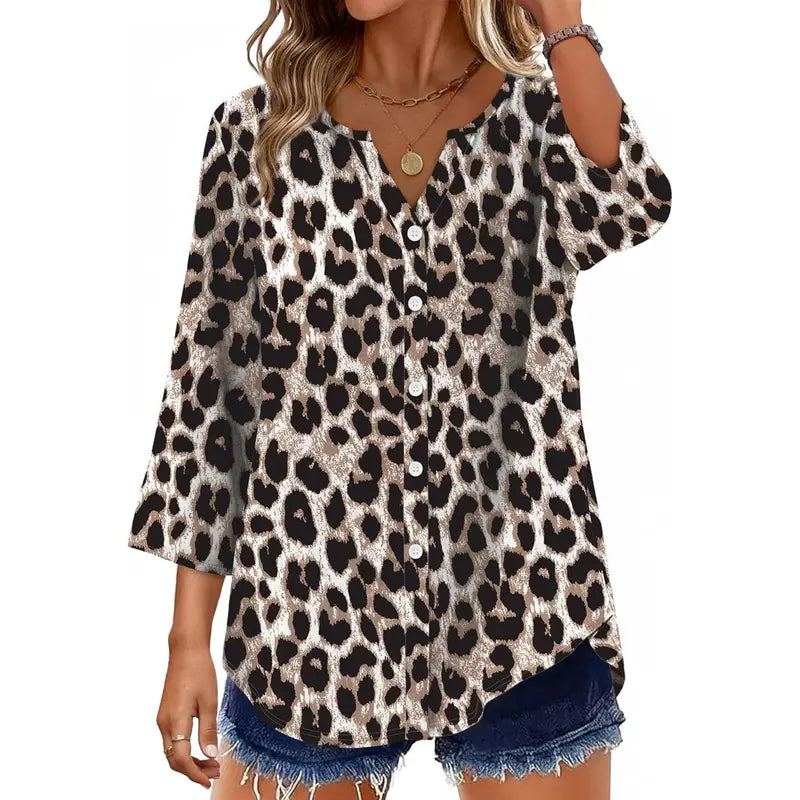 Effortless Elegance – Women's V-Neck Button-Down Blouse