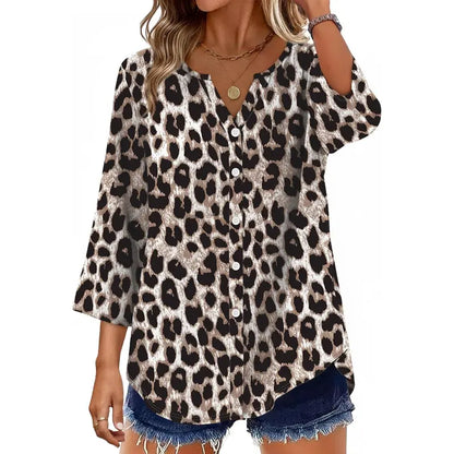 Effortless Elegance – Women's V-Neck Button-Down Blouse