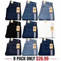 Jeans-9-PACK ONLY $26.99-Black+Dark Navy + Dark Blue + Medium Blue +Washed Blue+Light Blue+Gray+Charcoal+White