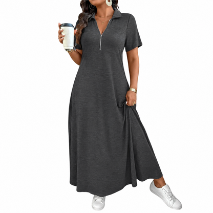Women's Casual Solid Color Zipper Maxi Dress