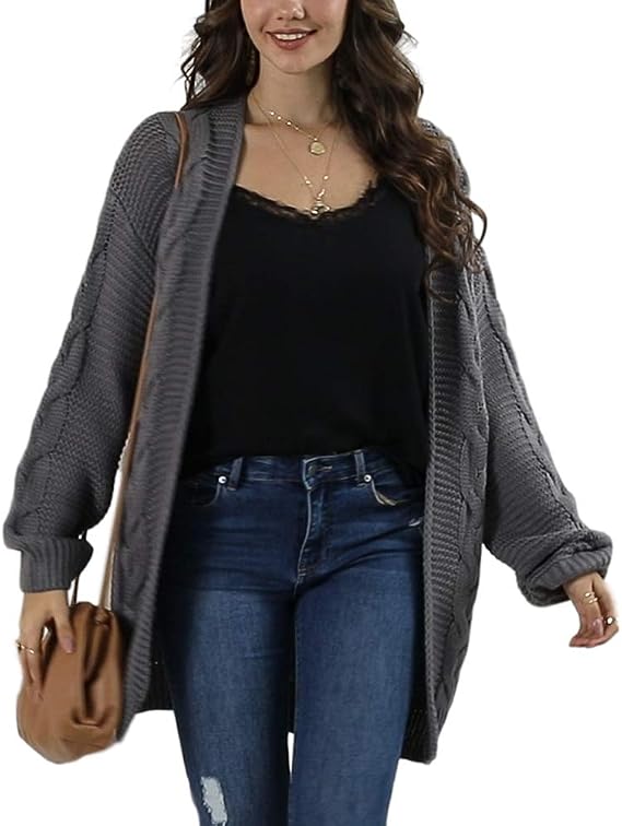 Womens Oversized Chunky Open Front Cardigan Sweaters Cable Knit Long Sleeve Cardigans Outwear Coats