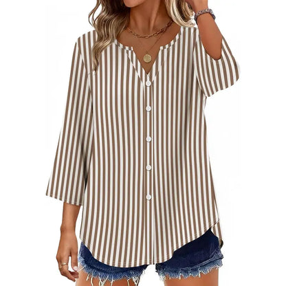 Effortless Elegance – Women's V-Neck Button-Down Blouse
