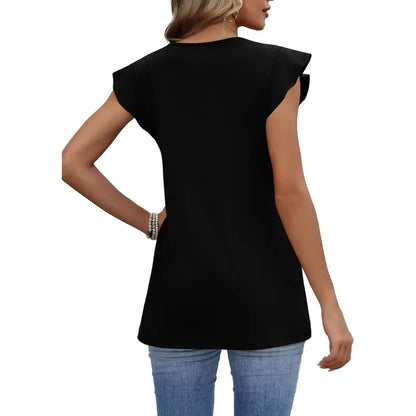 Women's Summer Babydoll Tops – Flowy V-Neck Casual Blouses with Flutter Sleeves