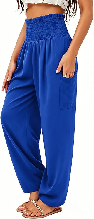 QIANXIZHAN Women's Harem Pants, High Waist Yoga Boho Trousers with Pockets