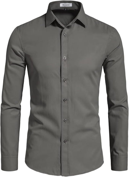 Men's Long Sleeve Button Up Shirts Solid Slim Fit Casual Business Formal Dress Shirt