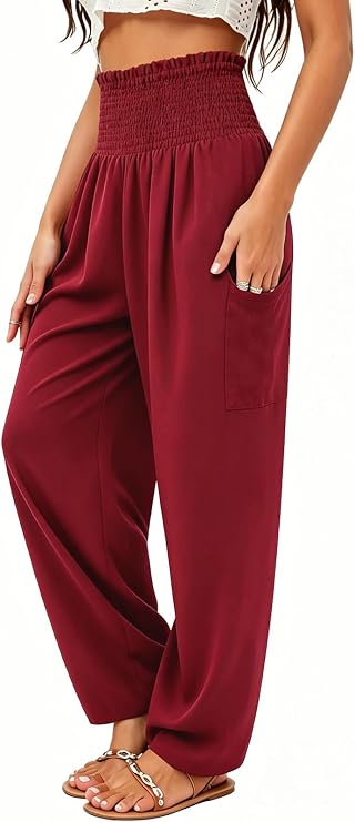 QIANXIZHAN Women's Harem Pants, High Waist Yoga Boho Trousers with Pockets