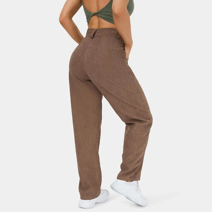 Mid Rise Button Zipper Side Pocket Corduroy Casual Pants