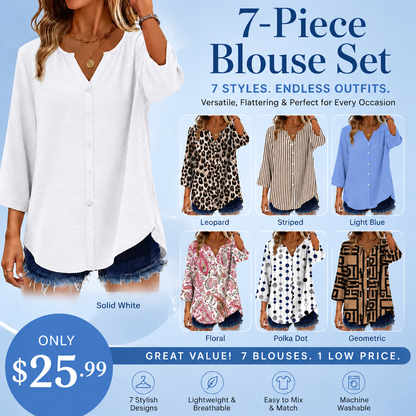 Effortless Elegance – Women's V-Neck Button-Down Blouse