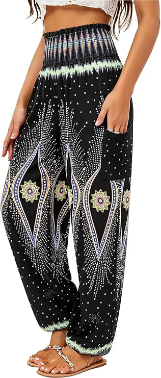 QIANXIZHAN Women's Harem Pants, High Waist Yoga Boho Trousers with Pockets