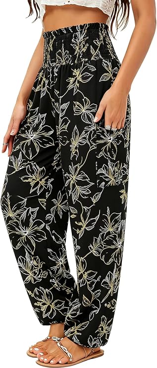 QIANXIZHAN Women's Harem Pants, High Waist Yoga Boho Trousers with Pockets