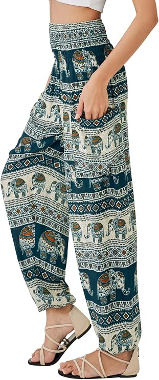 QIANXIZHAN Women's Harem Pants, High Waist Yoga Boho Trousers with Pockets