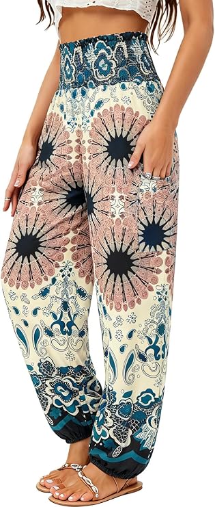 QIANXIZHAN Women's Harem Pants, High Waist Yoga Boho Trousers with Pockets