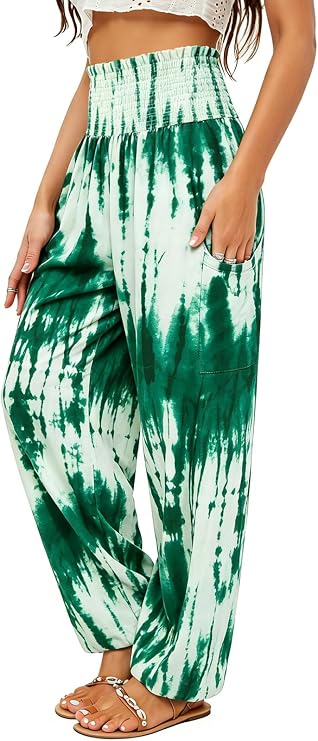 QIANXIZHAN Women's Harem Pants, High Waist Yoga Boho Trousers with Pockets