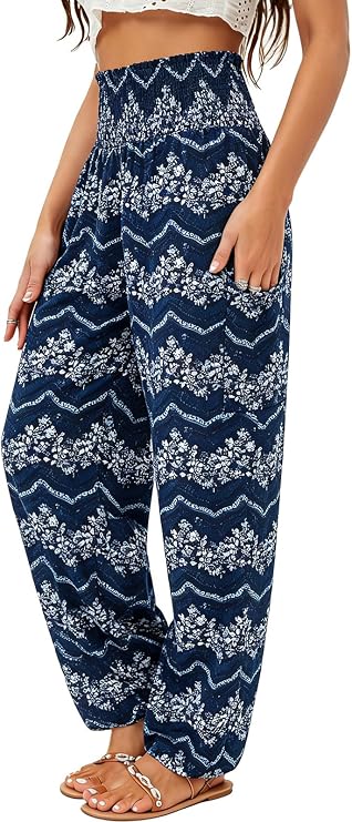 QIANXIZHAN Women's Harem Pants, High Waist Yoga Boho Trousers with Pockets