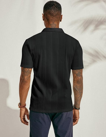 Mens Polo Shirts Short Sleeve Textured Knit Polos