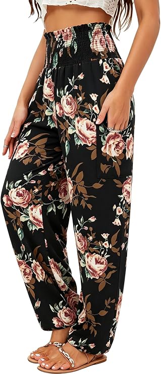 QIANXIZHAN Women's Harem Pants, High Waist Yoga Boho Trousers with Pockets