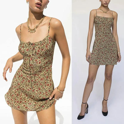 Women's Vintage Floral Slip Dress with Adjustable Straps