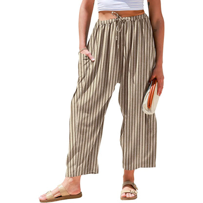 Women's Linen Blend Wide Leg Pants – Casual Loose Fit Palazzo Pants with Pockets
