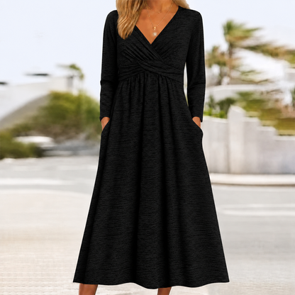 Women's Wrap V Neck Dress with Pockets