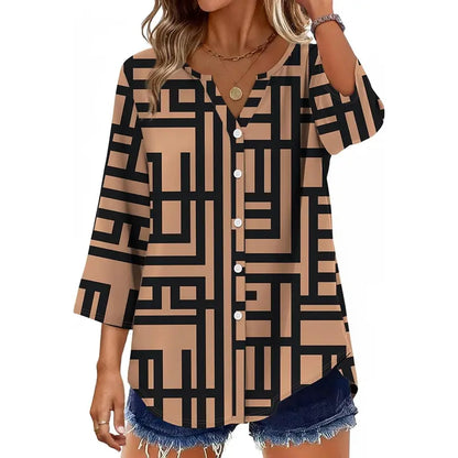Effortless Elegance – Women's V-Neck Button-Down Blouse