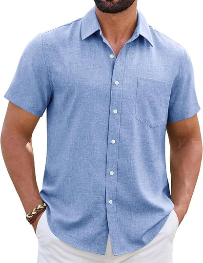 Mens Linen Shirt Short Sleeve