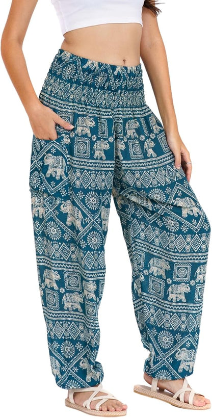 QIANXIZHAN Women's Harem Pants, High Waist Yoga Boho Trousers with Pockets