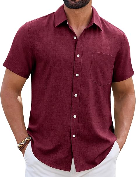 Mens Linen Shirt Short Sleeve