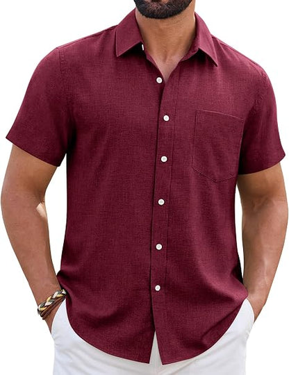 Mens Linen Shirt Short Sleeve