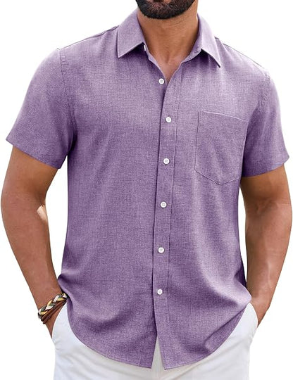 Mens Linen Shirt Short Sleeve