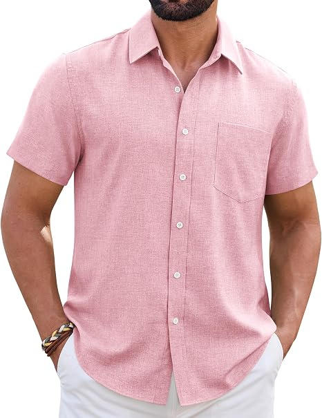 Mens Linen Shirt Short Sleeve