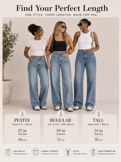 Women's Versatile High Waist Stretchy Denim Wide Leg Jeans