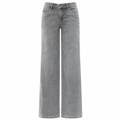 Mid-low Rise Jeans Stretchy Wide Leg Tummy Control Distressed Baggy Denim Pants Plus Size Regular Size Curve Hugging Fall Fashion