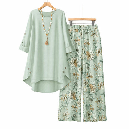 Women's Cotton Linen Half Sleeve Top & Pants Set – Breathable & lightweight