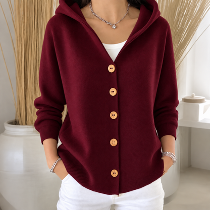 Women's Cozy Hooded Button-Up Knit Cardigan – Soft Casual Sweater
