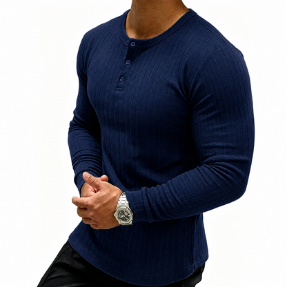 Men's Slim Fit Ribbed Henley Shirt | Long Sleeve Muscle Fit