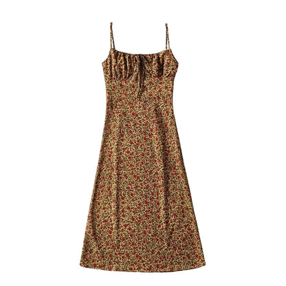 Women's Vintage Floral Slip Dress with Adjustable Straps