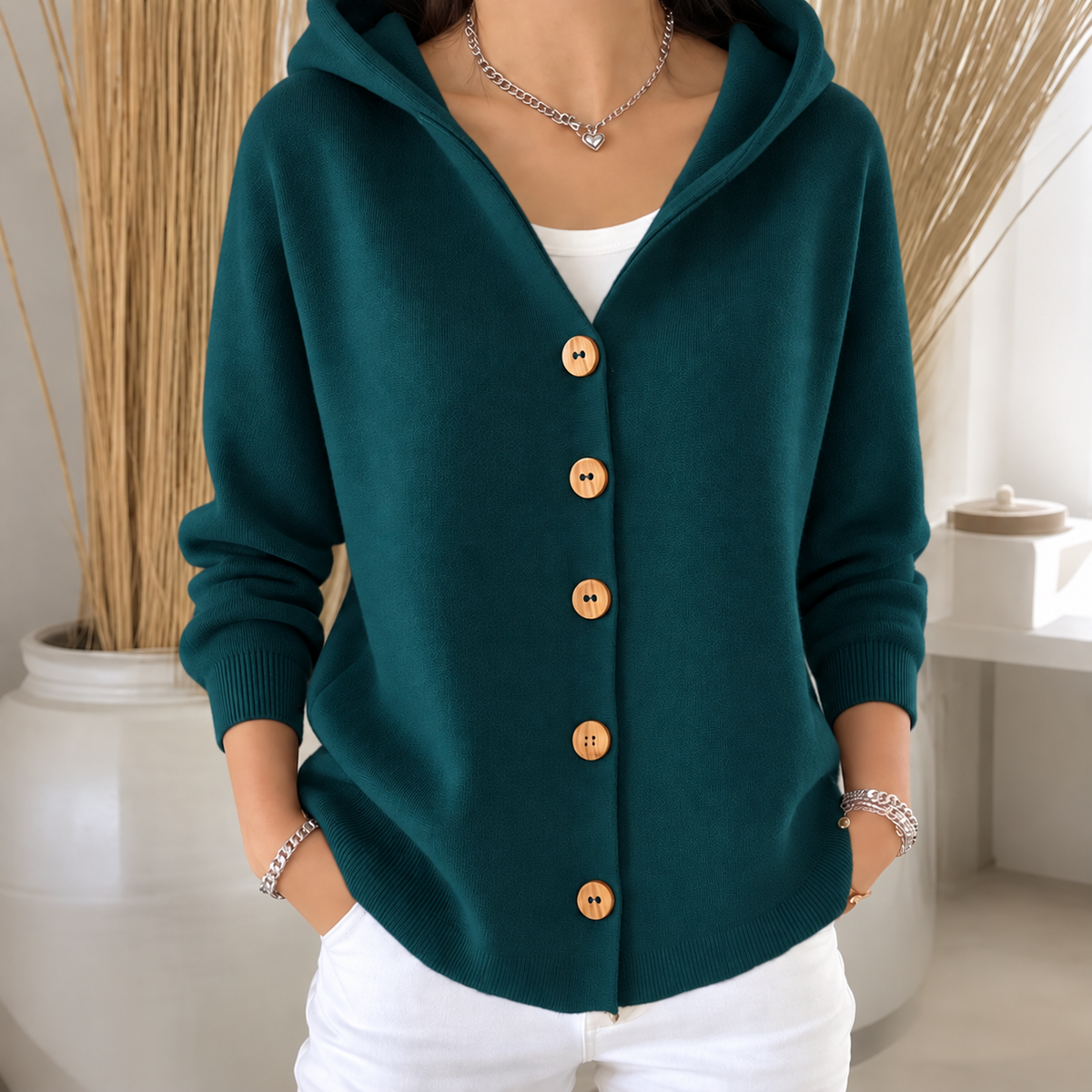 Women's Cozy Hooded Button-Up Knit Cardigan – Soft Casual Sweater