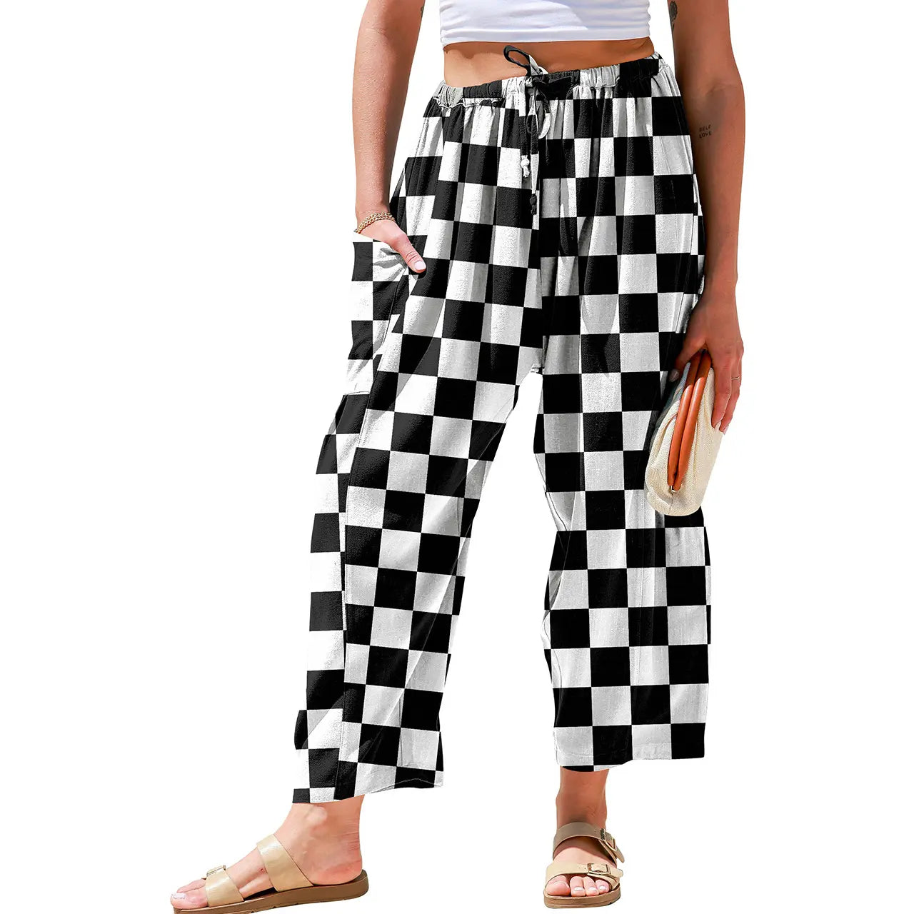 Women's Linen Blend Wide Leg Pants – Casual Loose Fit Palazzo Pants with Pockets