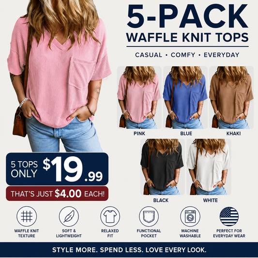 Women's Oversized Ribbed Knit V-Neck Summer T-Shirt | Soft Casual Loose Fit Tee