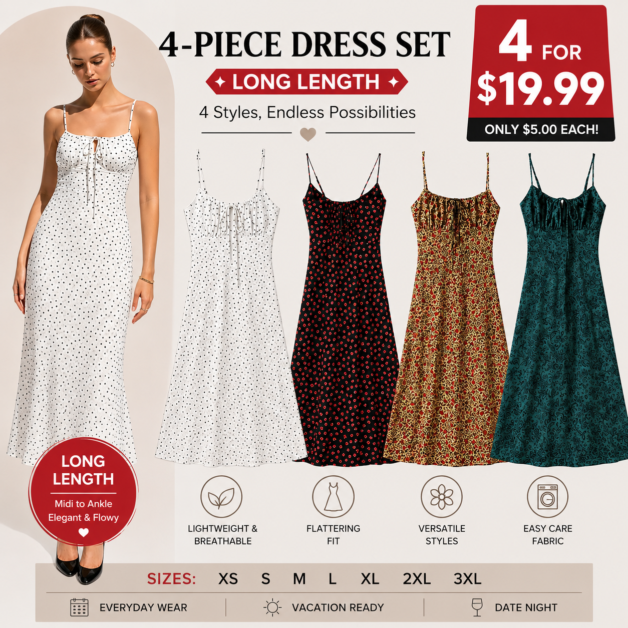 Women's Vintage Floral Slip Dress with Adjustable Straps
