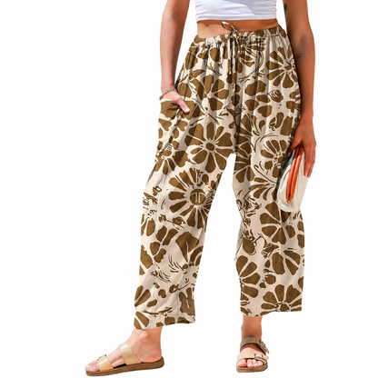 Women's Linen Blend Wide Leg Pants – Casual Loose Fit Palazzo Pants with Pockets
