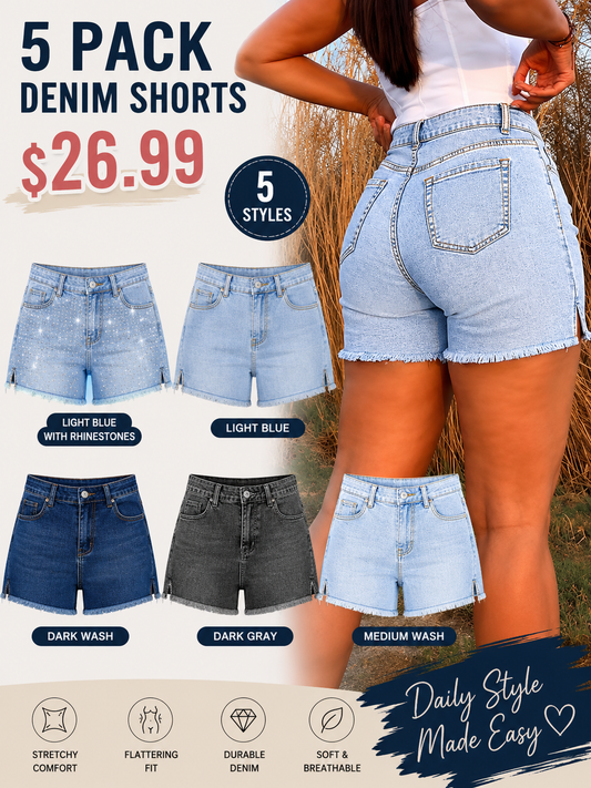 Women's Vintage Y2K High-Waisted Denim Shorts with Side Slit & Frayed Hem