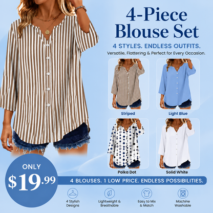 Effortless Elegance – Women's V-Neck Button-Down Blouse