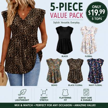 Women's Summer Babydoll Tops – Flowy V-Neck Casual Blouses with Flutter Sleeves