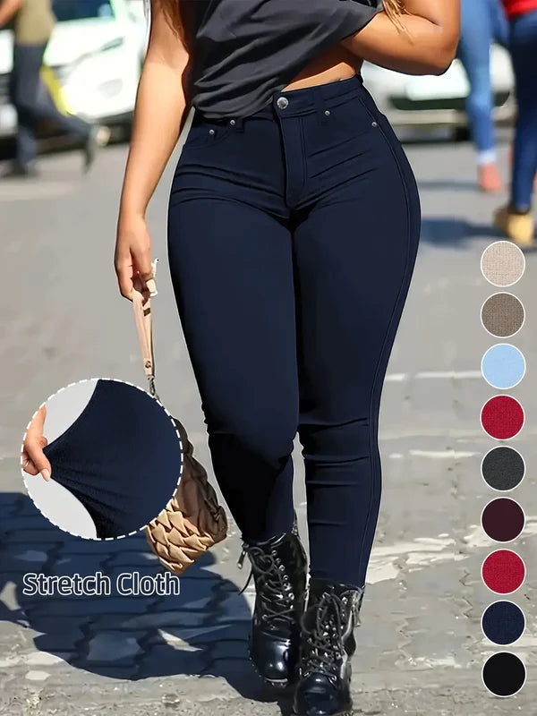 Women's Button-Fly   Skinny Pants with   Pockets