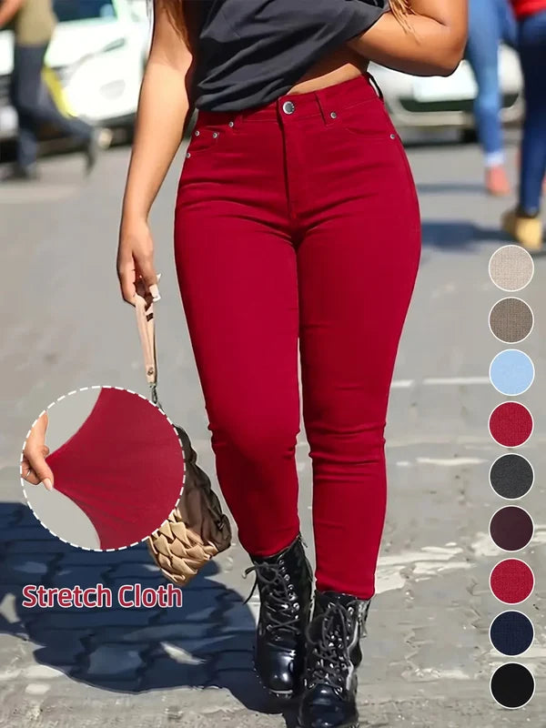 Women's Button-Fly   Skinny Pants with   Pockets