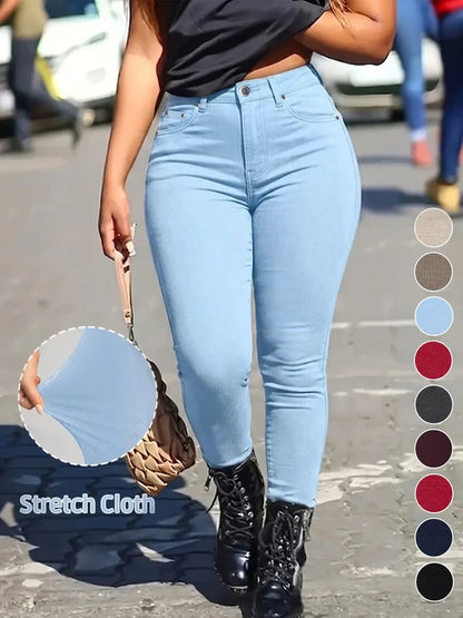 Women's Button-Fly   Skinny Pants with   Pockets